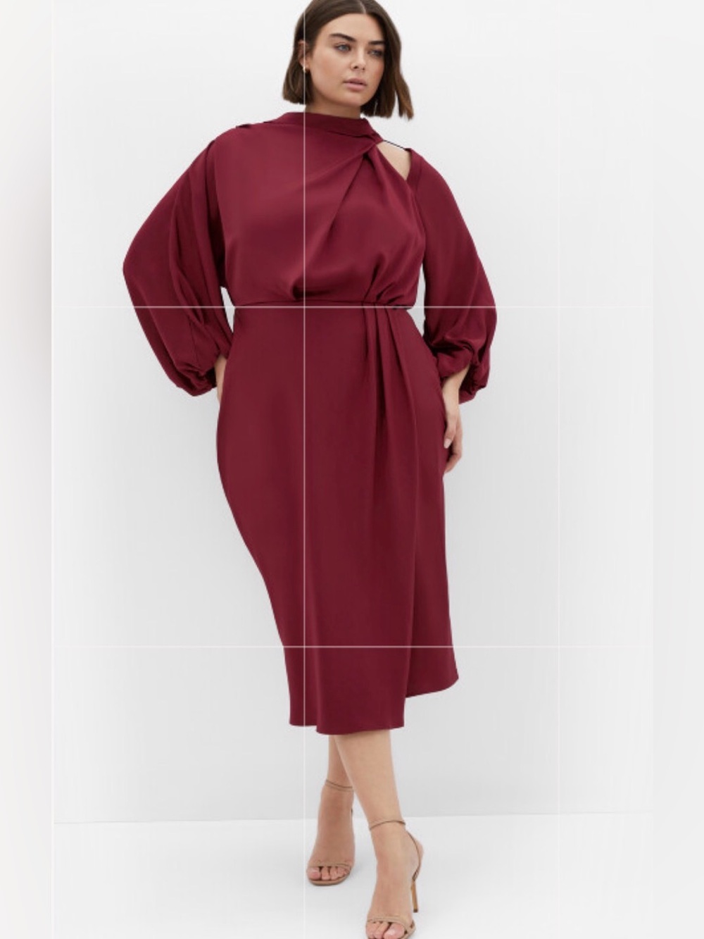 City Chic Jaylee Burgundy Statement
Sleeves Faux Wrap Elegant Dress NWT Sz 18